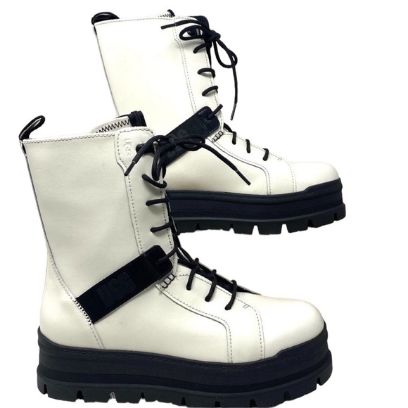 UGG Shoes - UGG Sheena White Leather Platform Boots Size 5 NWOB